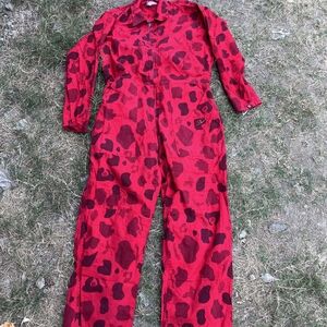Vintage Vist O Flage Red and Black Patterned Hunting Jumpsuit